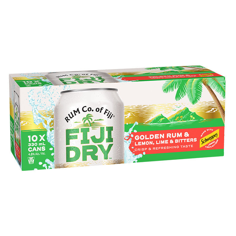 Fiji Dry Golden Rum & Lemon Lime Bitters 4.8% Cans 10pk 330ml