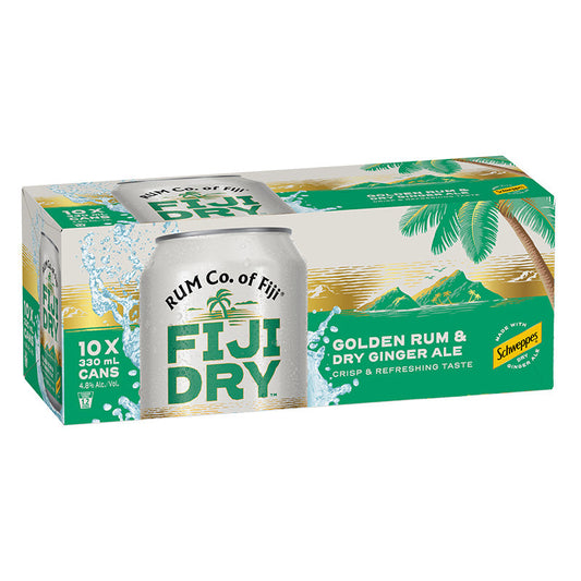Fiji Dry Golden Rum & Dry Ginger Ale 4.8% Cans 10pk 330ml