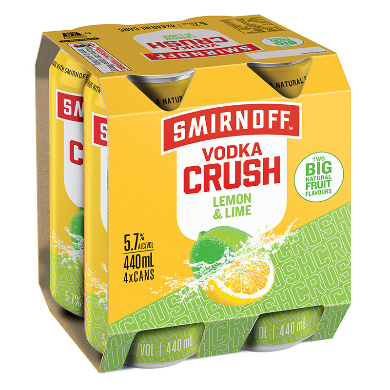 Smirnoff Vodka Crush Lemon & Lime 440ml cans 4pk 5.7%